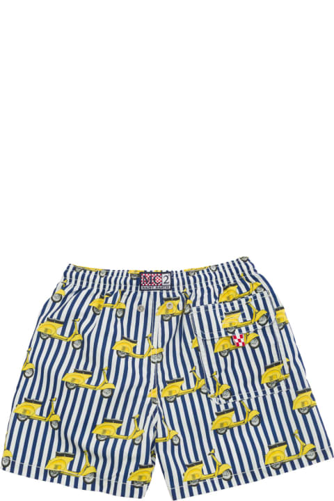 Fashion for Kids MC2 Saint Barth Multicolor Stripe Swim Trunks With Vespa Print In Techno Fabric Boy