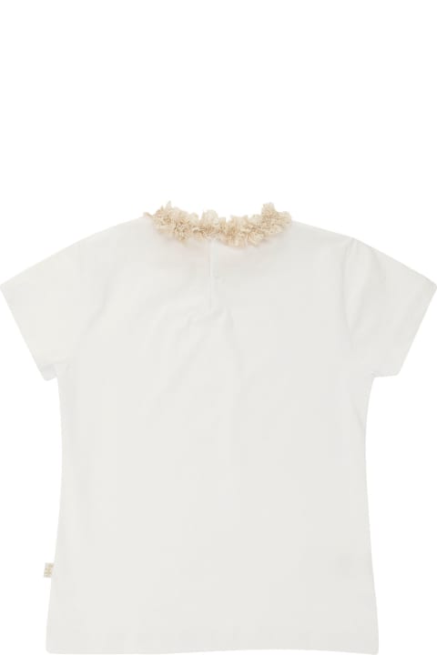 Il Gufo T-Shirts & Polo Shirts for Girls Il Gufo White Crewneck T-shirt With Embellishment At The Neck In Stretch Cotton Girl