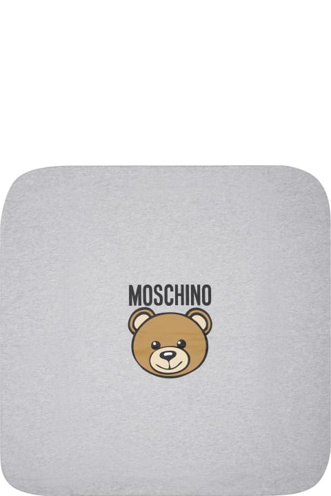 Moschino for Kids Moschino Gray Babies Blanket With Teddy Bear And Logo