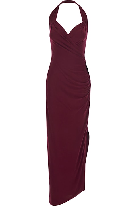 Norma Kamali for Men Norma Kamali Bordeaux Long Dress With Halterneck And Asymmetric Design In Tech Fabric Woman