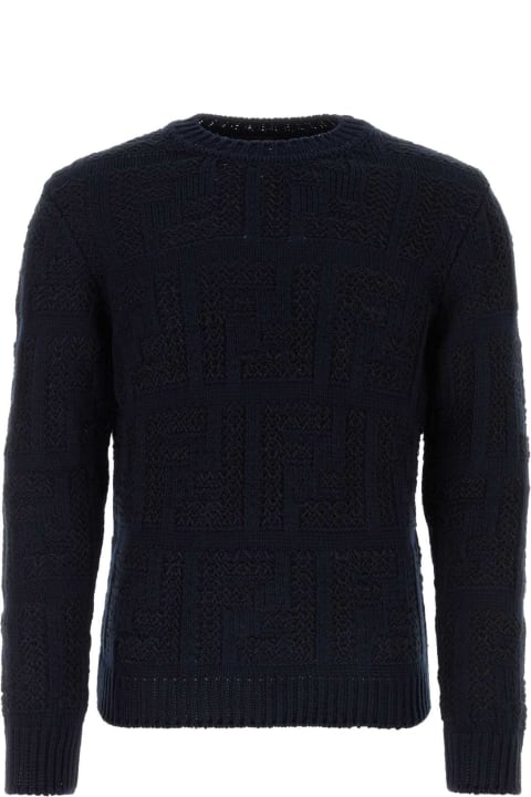 Sweaters for Men Fendi Blue Cotton Blend Sweater