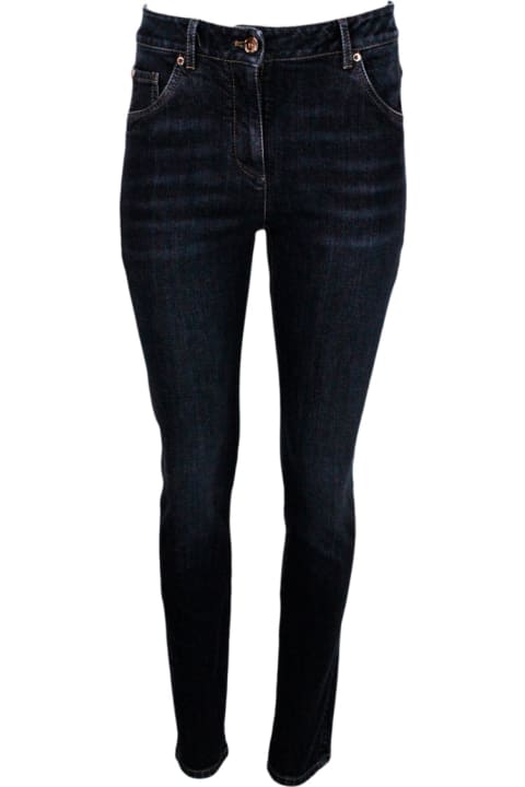 ウィメンズ Brunello Cucinelliのパンツ＆ショーツ Brunello Cucinelli Slim Trousers In Soft Stretch Denim Embellished With Rows Of Brilliant Monili Embroidery On The Back Pocket