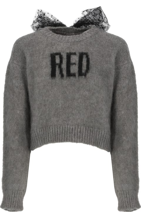 RED Valentino Fleeces & Tracksuits for Women RED Valentino Red Crop Sweater In Grey With Tulle Point D'esprit
