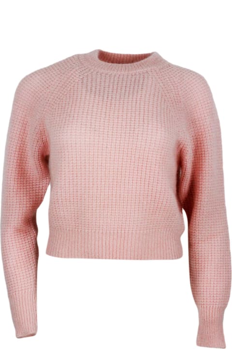 Fabiana Filippi Sweaters for Women Fabiana Filippi Long-sleeved Crew-neck Sweater In Mohair, Cropped Model With Raglan Sleeves And Diamond Stitch Work