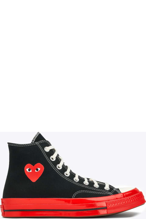 Fashion for Men Comme des Garçons Play Ct70 Hi Top Red Sole Shoes Converse collaboration Chuck Taylor 70s black canvas sneaker with red sole.