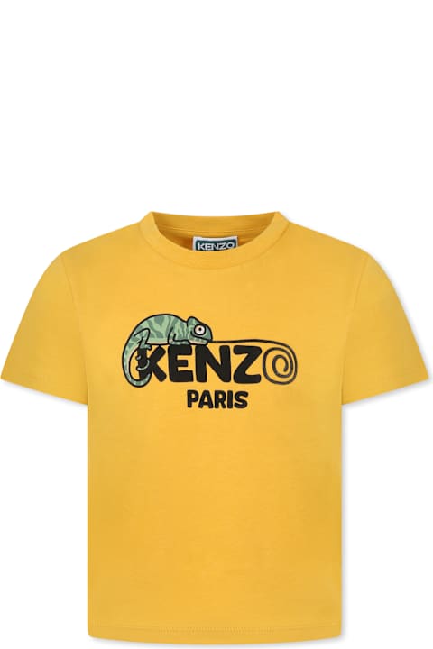 Homeware Kenzo Kids Yellow T-shirt For Boy With Logo And Chameleon