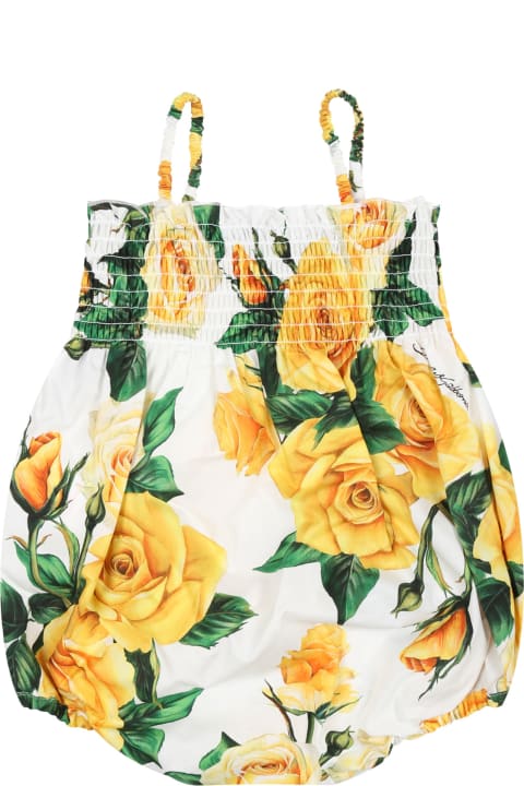 Dolce & Gabbana Bodysuits & Sets for Baby Girls Dolce & Gabbana White Romper For Baby Girl With Flowering Pattern