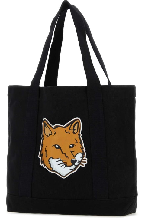 Maison Kitsuné for Women Maison Kitsuné Black Canvas Fox Head Shopping Bag