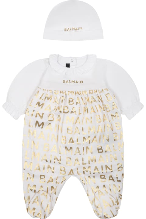 Homeware Balmain White Set For Baby Girl With Logo
