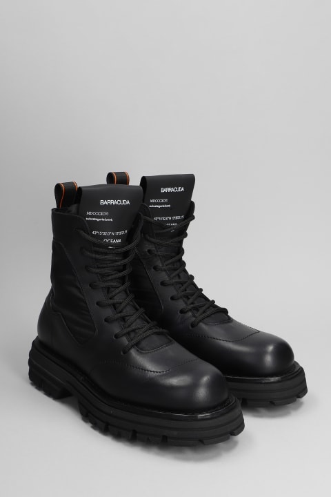 Combat Boots In Black Leather And Fabric
