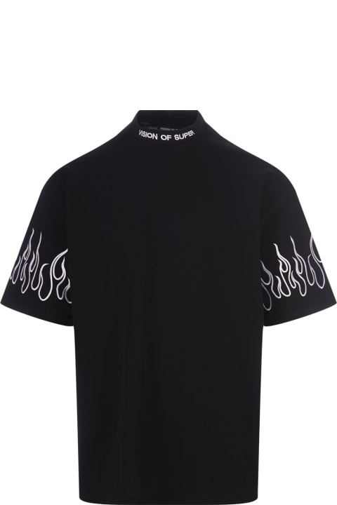 Vision of Super Topwear for Men Vision of Super Black T-shirt With Embroidered White Flames