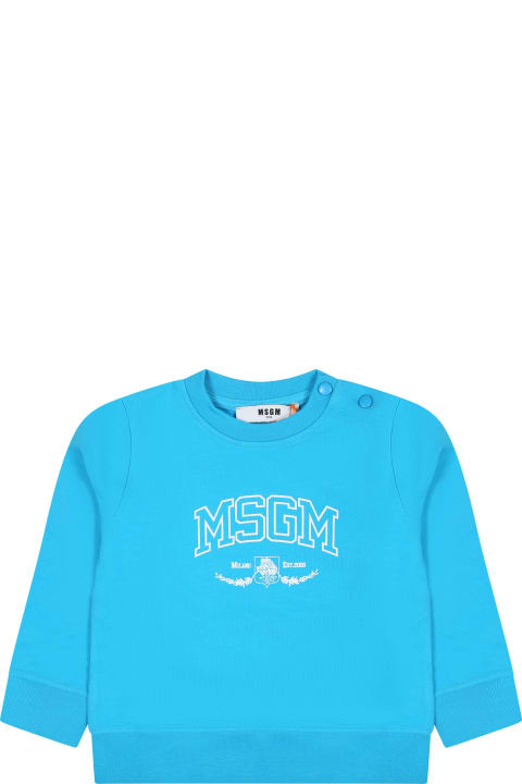 ベビーガールズ MSGMのニットウェア＆スウェットシャツ MSGM Light Blue Sweatshirt For Baby Boy With Logo