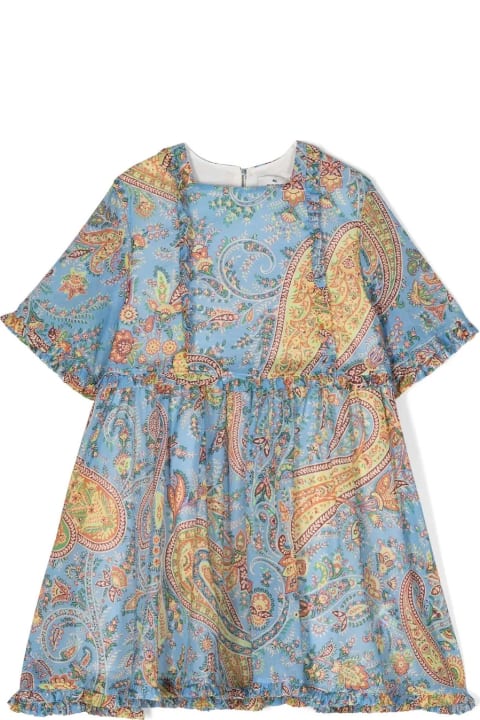 Fashion for Kids Etro Light Blue Dress With Ruffles And Paisley Motif