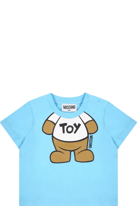 Moschino for Kids Moschino Light Blue T-shirt For Baby Boy With Teddy Bear