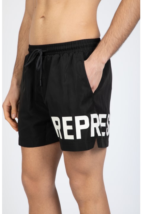 Swimwear for Men REPRESENT Represent Swim Short Black nylon swim shorts with logo - Swim Shorts