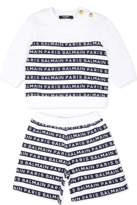 Balmain Bottoms for Baby Girls Balmain White Suit For Baby Boy With Logo