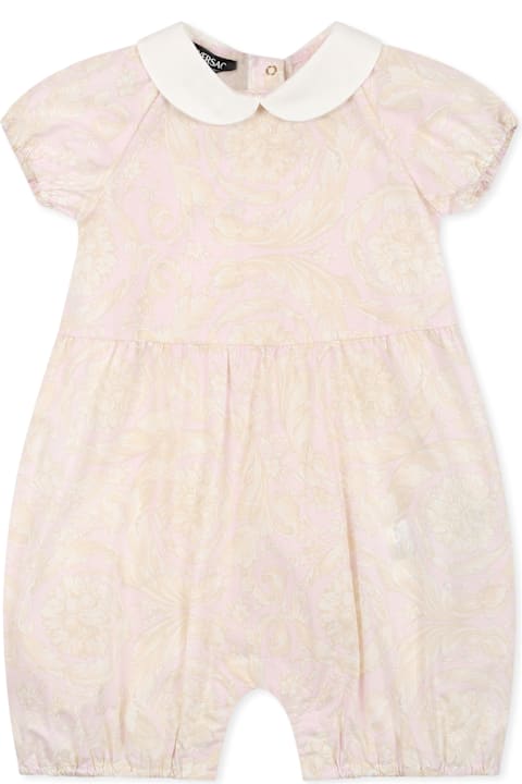 Fashion for Baby Boys Versace Pink Romper Or Baby Girl With Barocco Print