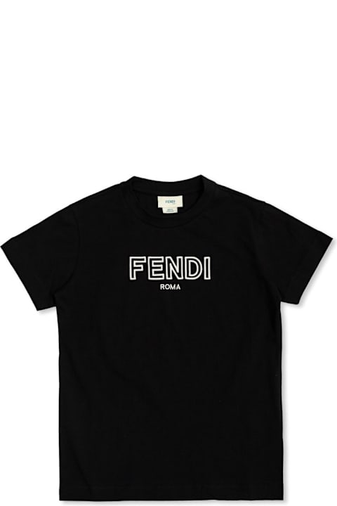 Fendi قمصان بياقة دائرية وقمصان البولو لـ بنات Fendi Logo Embroidered Crewneck T-shirt