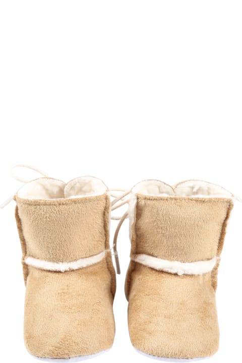 Beige Boots For Baby Girl With Ivory Details