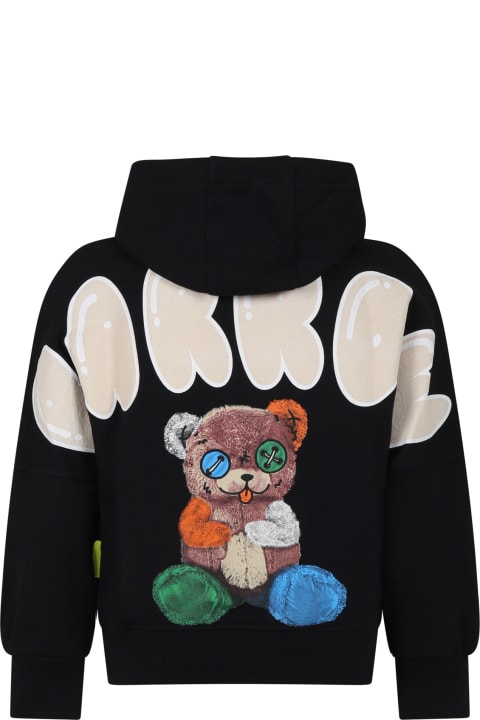 ガールズ Barrowのトップス Barrow Black Sweatshirt For Kids With Bear Logo And Print