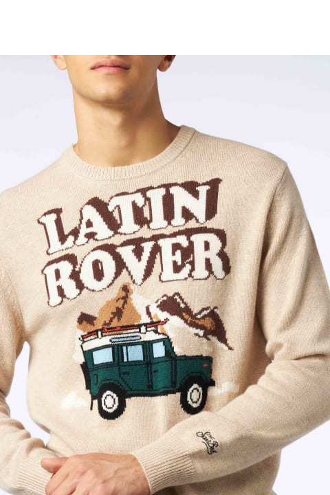 Homeware MC2 Saint Barth Man Crewneck Sweater With Latin Rover Jacquard Print