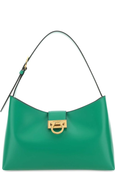 Ferragamo Totes for Women Ferragamo Emerald Green Leather Trifolio Shoulder Bag