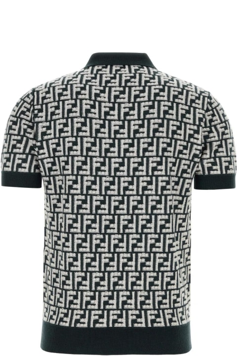 Fendi Men Fendi Embroidered Wool Polo Shirt