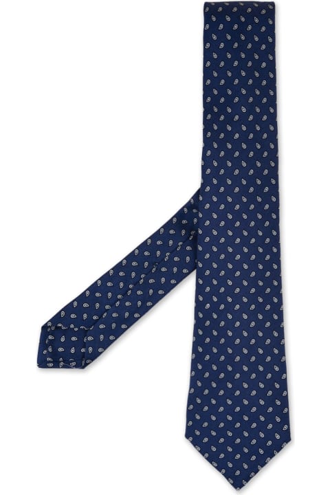 Ties for Men Kiton Blue Tie With Drops Pattern