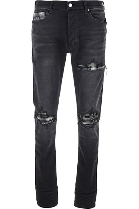 AMIRI for Men AMIRI 'ma Quad Plais Mx1' Black Jeans With Ripped Details On The Front And Decorative Patches In Denim Man