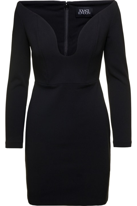 ウィメンズ Solace Londonのワンピース＆ドレス Solace London Black ' Uma' Mini Dress With Long Sleeves And U-neck In Polyester Woman