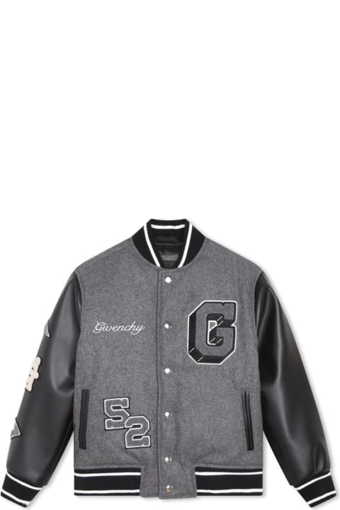 Givenchy for Kids Givenchy Givenchy Giacca Varsity Grigia Con Pannelli A Contrasto In Misto Lana Bambino