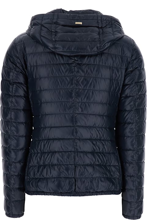 Herno for Women Herno Blue Down Jacket With Drawstring Hood And Logo Plaque On The Rear In Tech Fabric Woman