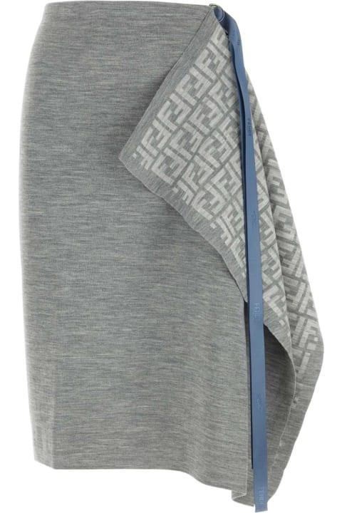 Fendi for Women Fendi Melange Grey Wool Blend Skirt