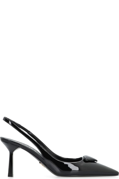 High-Heeled Shoes for Women Prada Patent Leather Slingback Pumps