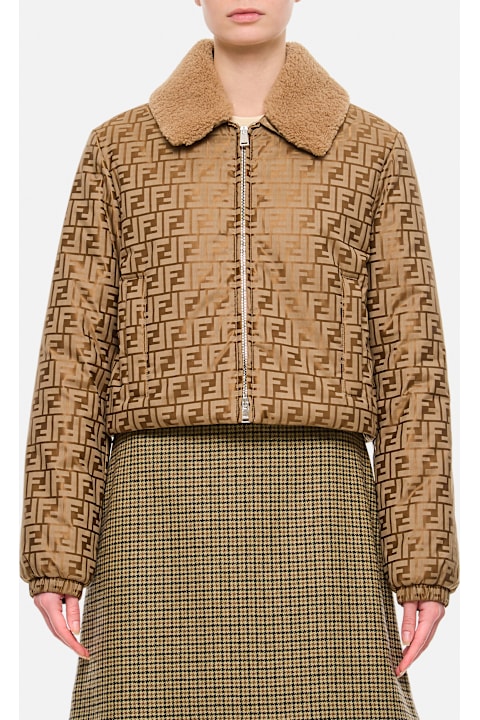 ジャケット FENDI JACKET (FJ7405ANQ9 F084J) Beige Satin Blouson Jacket - Snap Closure, Metal FF Buckle