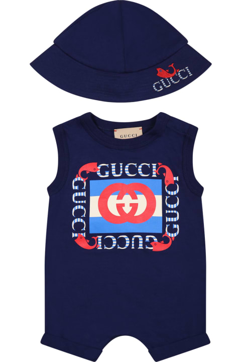 Bodysuits & Sets for Baby Boys Gucci Blue Set For Babies With Vintage Gucci Logo