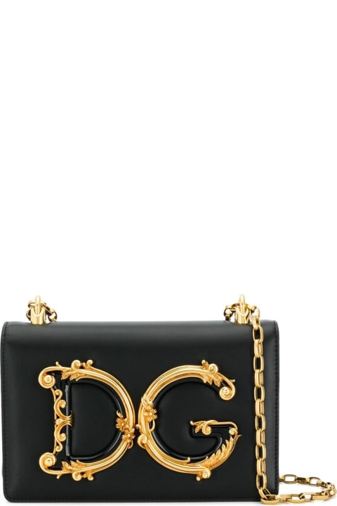 Black Barocco Ccrossbody Bag With Chain Shoulder Strap And Monogram Plate On The Front Dolce & Gabbana Woman