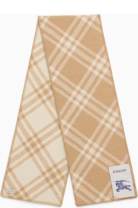 Scarves for Men Burberry Archive Beige Wool Scarf With Vintage Check Pattern