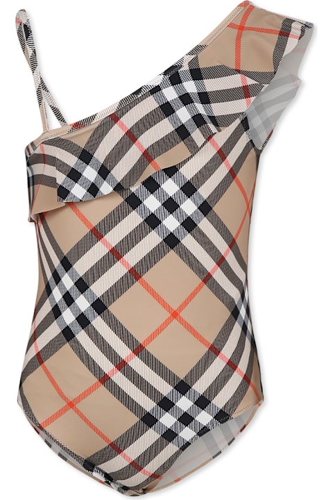 Burberry Swimwear for Girls Burberry Beige Swimsuit For Girl With Iconic Vintage Check