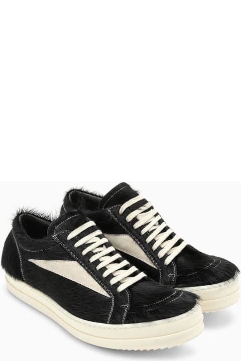 メンズ Rick Owensのシューズ Rick Owens Black\/white Sneaker In Leather With Fur