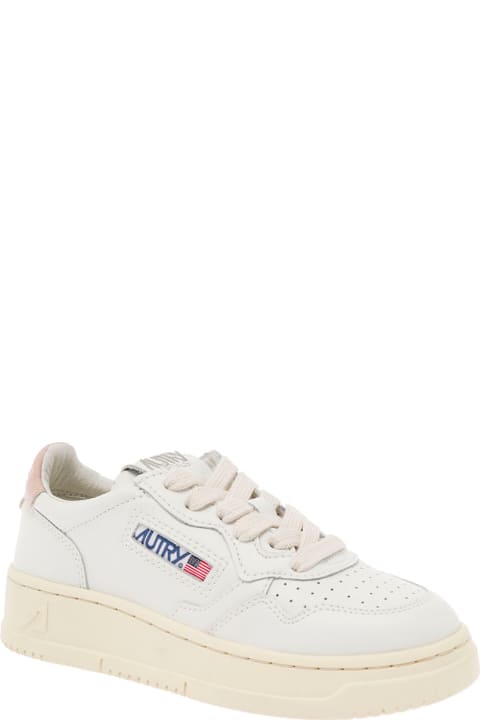 Autry for Kids Autry White 'medalist' Low Top Sneakers In Cow Leather