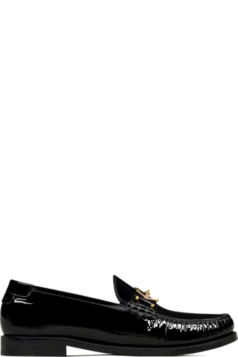 ウィメンズ フラットシューズ Saint Laurent Le Loafer Penny Slippers In Black Patent Leather Woman