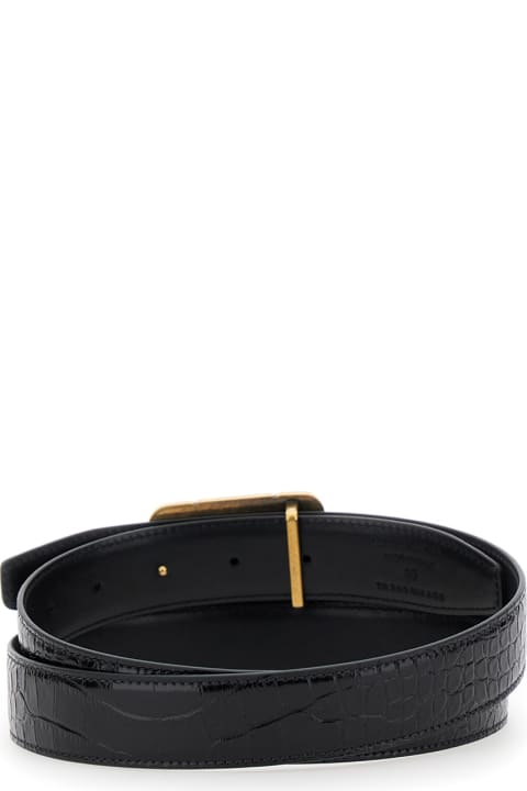 Tom Ford Accessories for Men Tom Ford 'score T' Black Belt With Logo Plate And Croco Effect In Leather Man