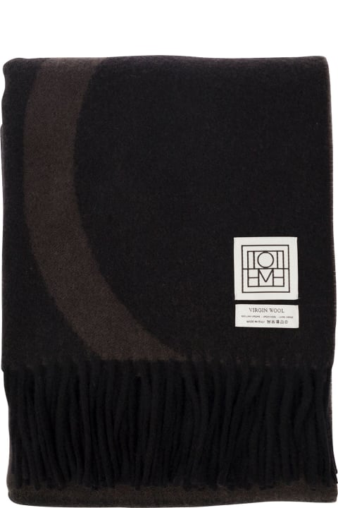Scarves & Wraps for Women Totême Brown Scarf With Jacquard Logo In Wool Woman