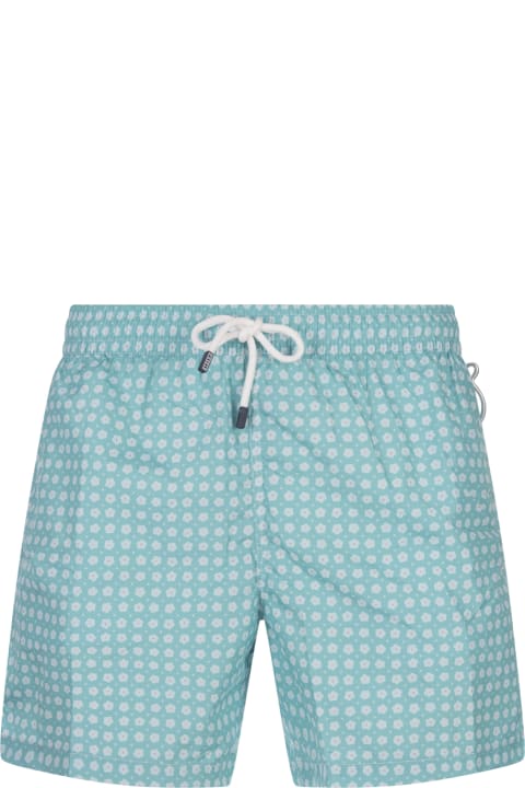 Swimwear for Men Fedeli Turquoise Swim Shorts With Micro Flower Pattern