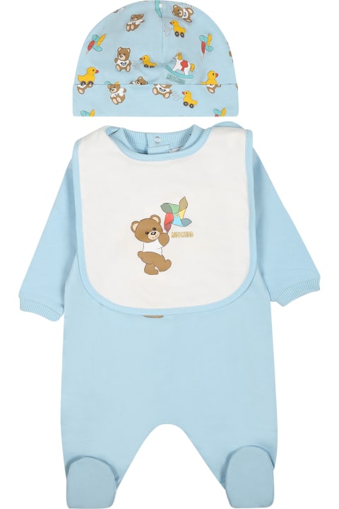 Bodysuits & Sets for Baby Girls Moschino Light Blue Set For Baby Boy With Teddy Bear