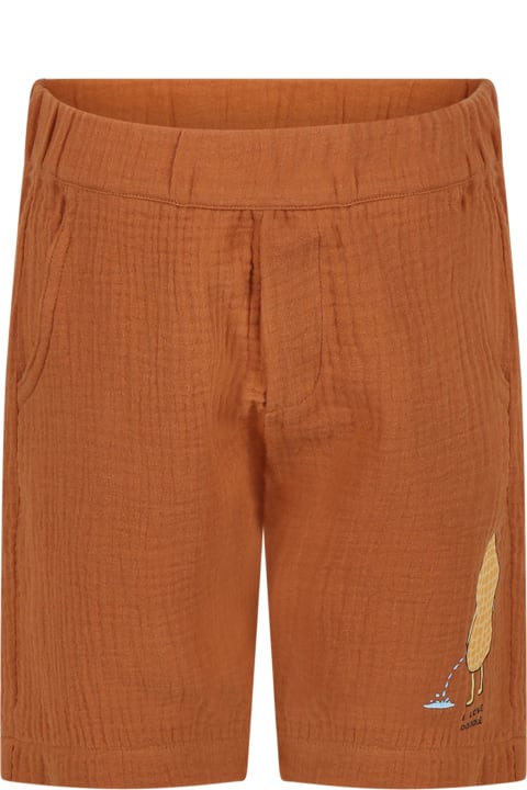 Brown Shorts For Boy With Print And "i Love Doodle" Writing