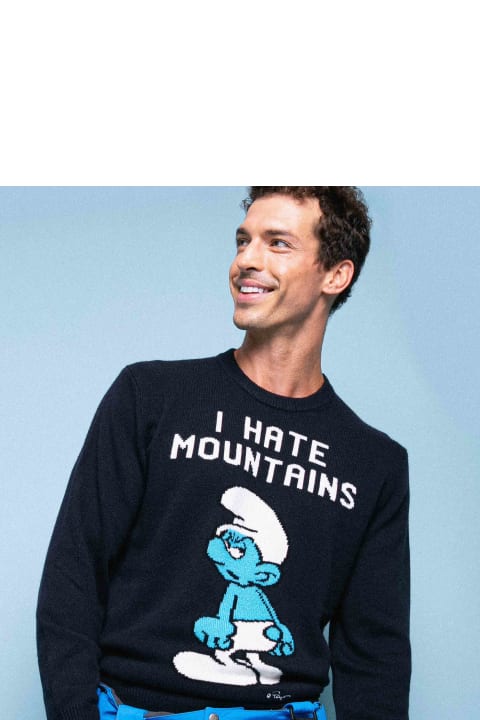 MC2 Saint Barth for Men MC2 Saint Barth Man Blue Navy Sweater "i Hate Mountains Smurf" Print | ©peyo Special Edition