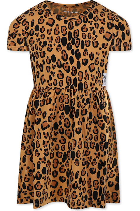 Mini Rodini Dresses for Girls Mini Rodini Beige Dress For Girl With Spotted Print