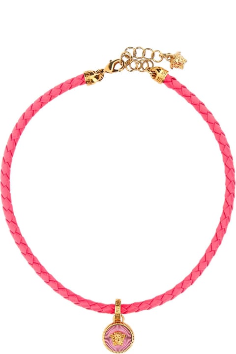 ウィメンズ新着アイテム Versace Dark Pink Leather Necklace